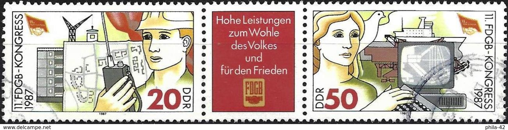 German Democratic Republic 1987 - Mi Wzd708 - YT 2708A ( Congress Of Trade Union ) - Used Stamps