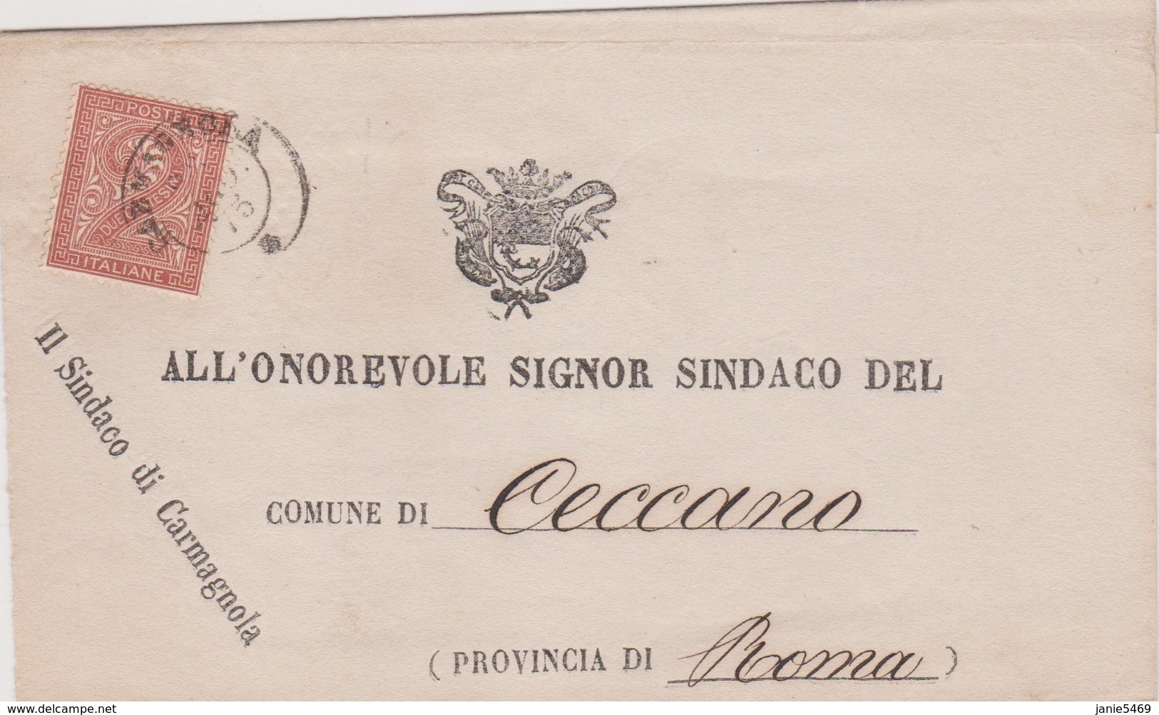 Italia 1875 Lettera Da Carmagnola A Ceccano Con 2 C  Rosso - Marcophilie