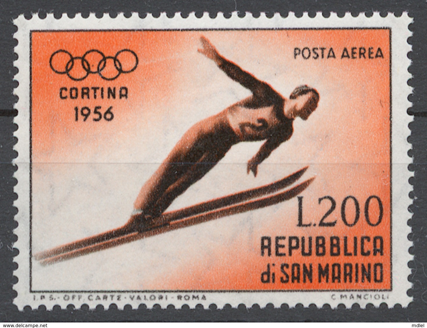 San Marino 1955 Mi# 544** SKI JUMPER, WINTER OLYMPIC GAMES AT CORTINA D'AMPEZZO - Neufs