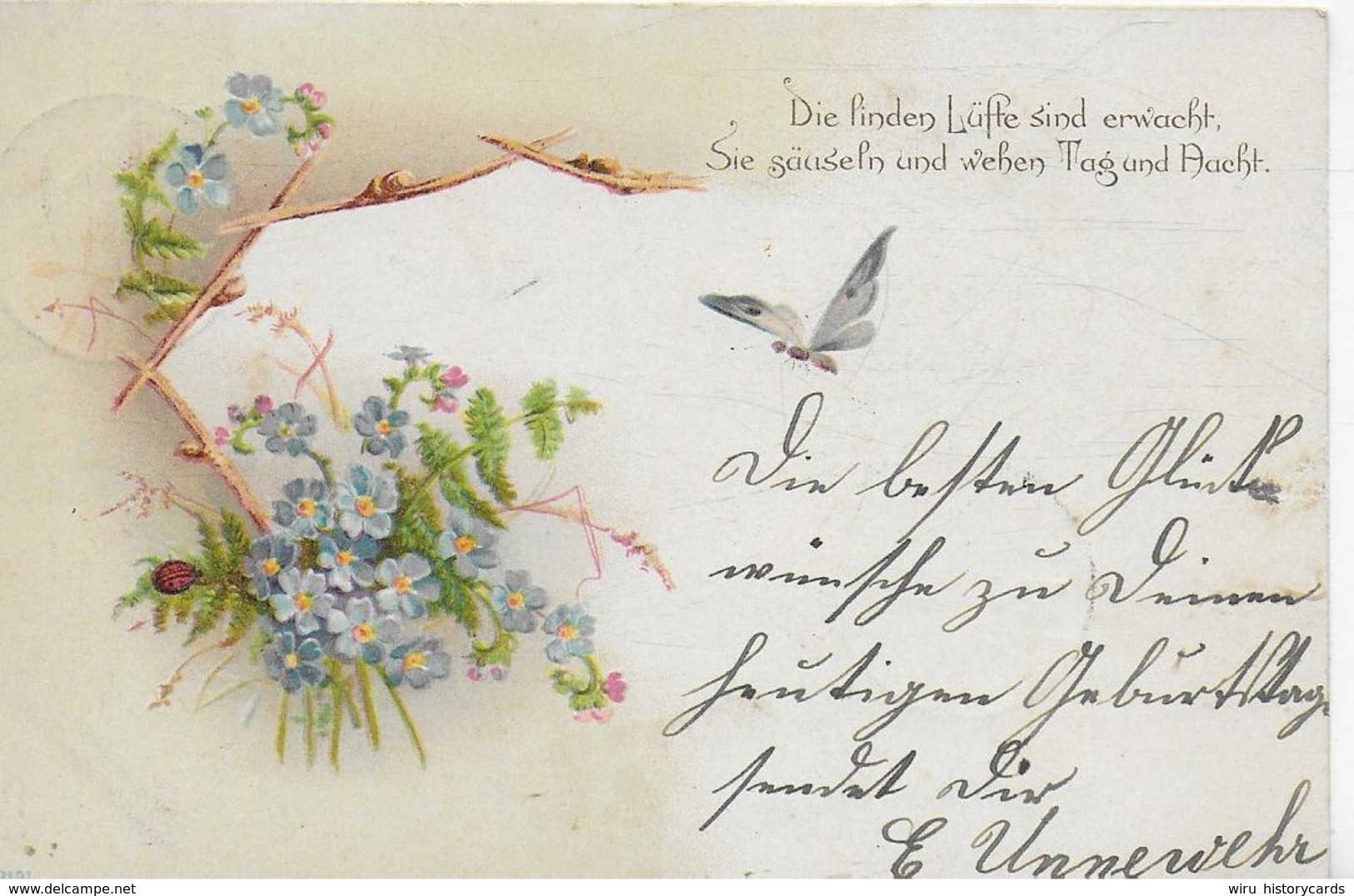 AK 0287  Vergissmeinnicht Und Schmetterling - Spruch Um 1900 - Flowers