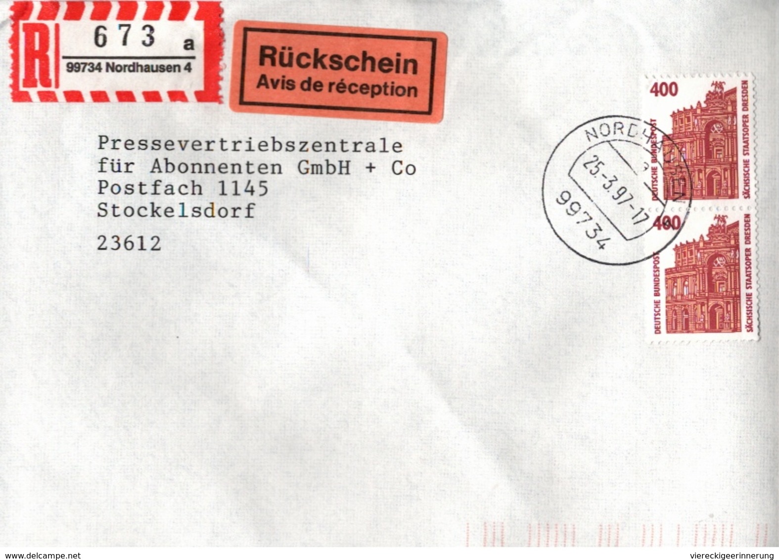 ! 2 Einschreiben, Dabei 1x Mit Rückschein, R-Zettel  Aus 99734 Nordhausen, Thüringen - R- Und V-Zettel