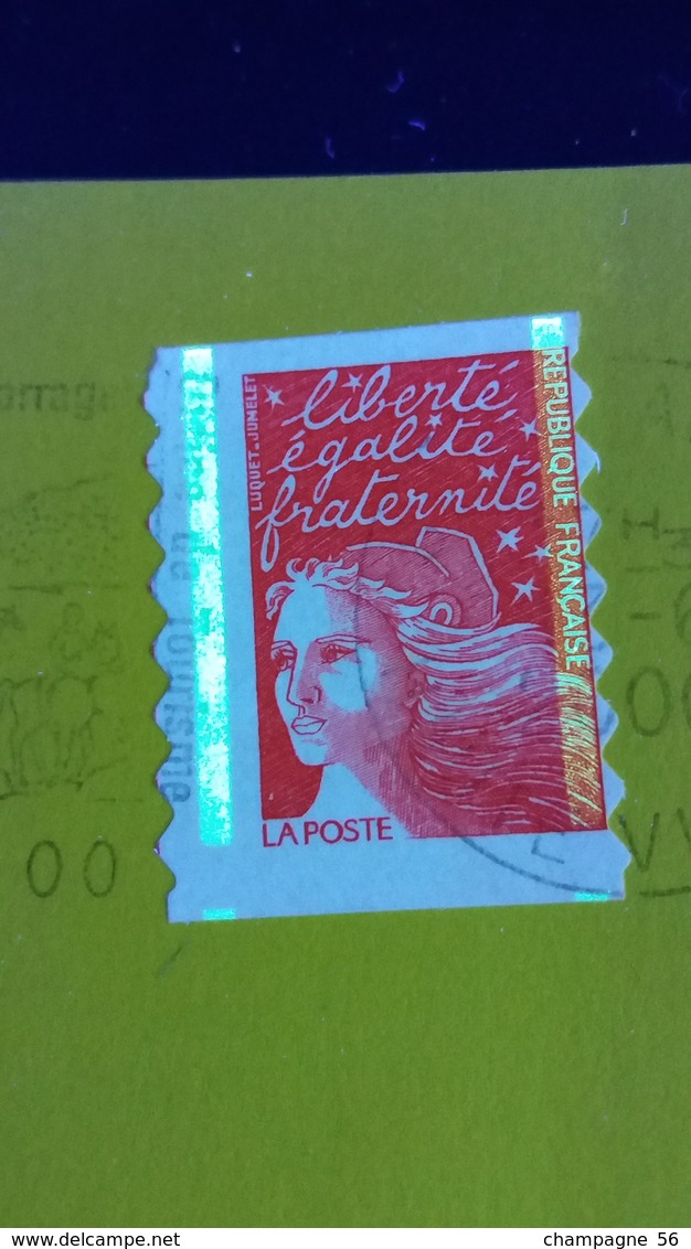 1997 N° 3088 ( 3085 )  A CHEVAL 2 BARRE PHOSPHORESCENTE TVP ROUGE TYPE 1 MARIANNE DE LUQUET OBLITÉRÉ 12.00 € NEUF - Cartas & Documentos