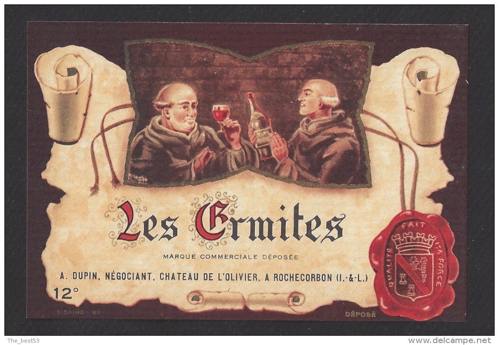 Etiquette De Vin De Table  -  Les Ermites -   Thème  Religion Moine  -   A. Dupin à Rochecorbon (37) - Religiöses