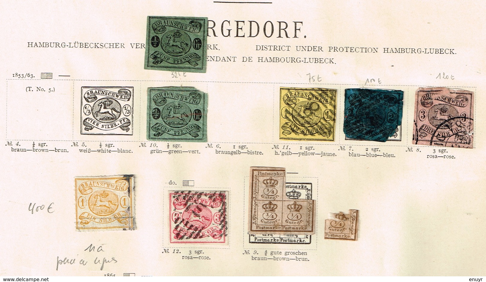 Brunswick + Bergedorf Ancienne Collection Sur Feuille D'époque - Collections (sans Albums)