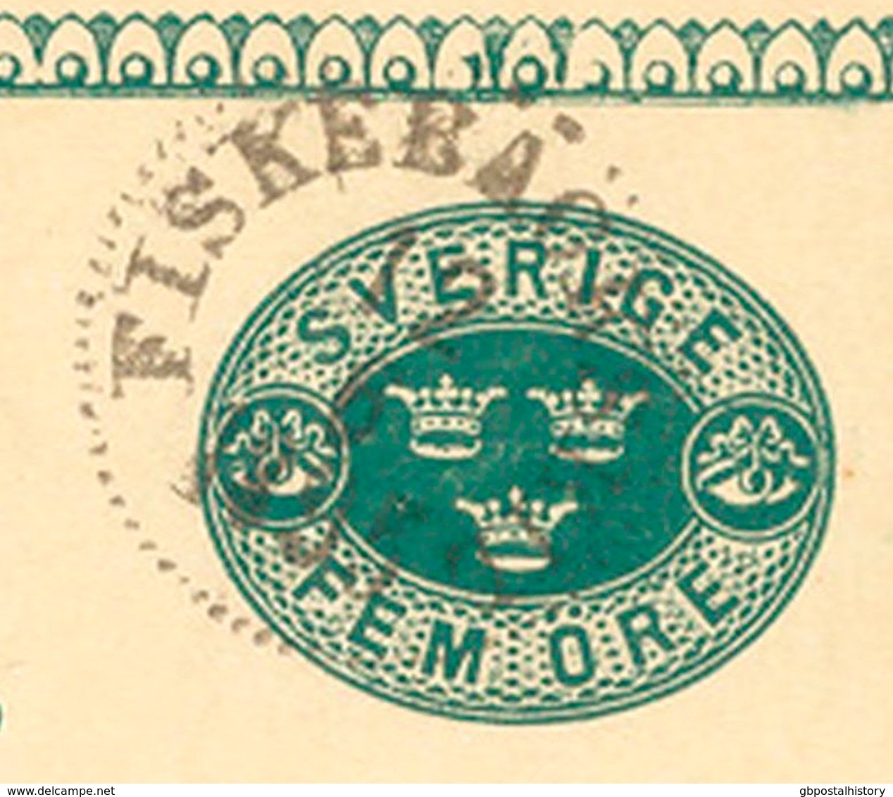 SCHWEDEN 1895, "FISKEBÄCKSKIL" Sehr Selt. K1 U. K2 "UPSALA 2.TUR." Klar A. 5 (FEM) Öre Grün GA-Postkarte, Kab. - 1872-1891 Ringtyp