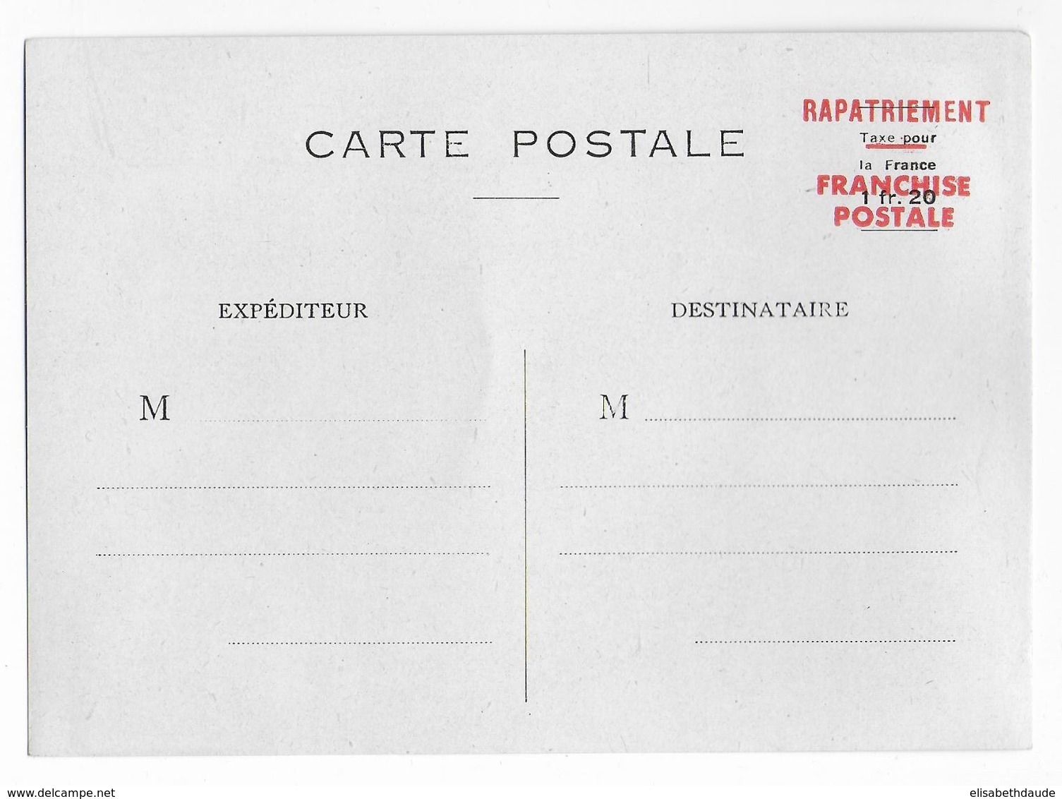 1945 - CARTE PSEUDO ENTIER En FRANCHISE "RAPATRIEMENT" - STORCH F2 - Autres & Non Classés