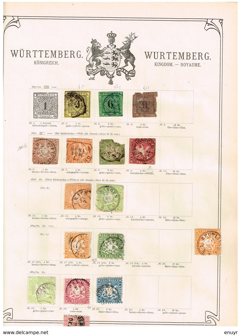 Wurtemberg Ancienne Collection Sur Feuille D'époque - Collections (sans Albums)