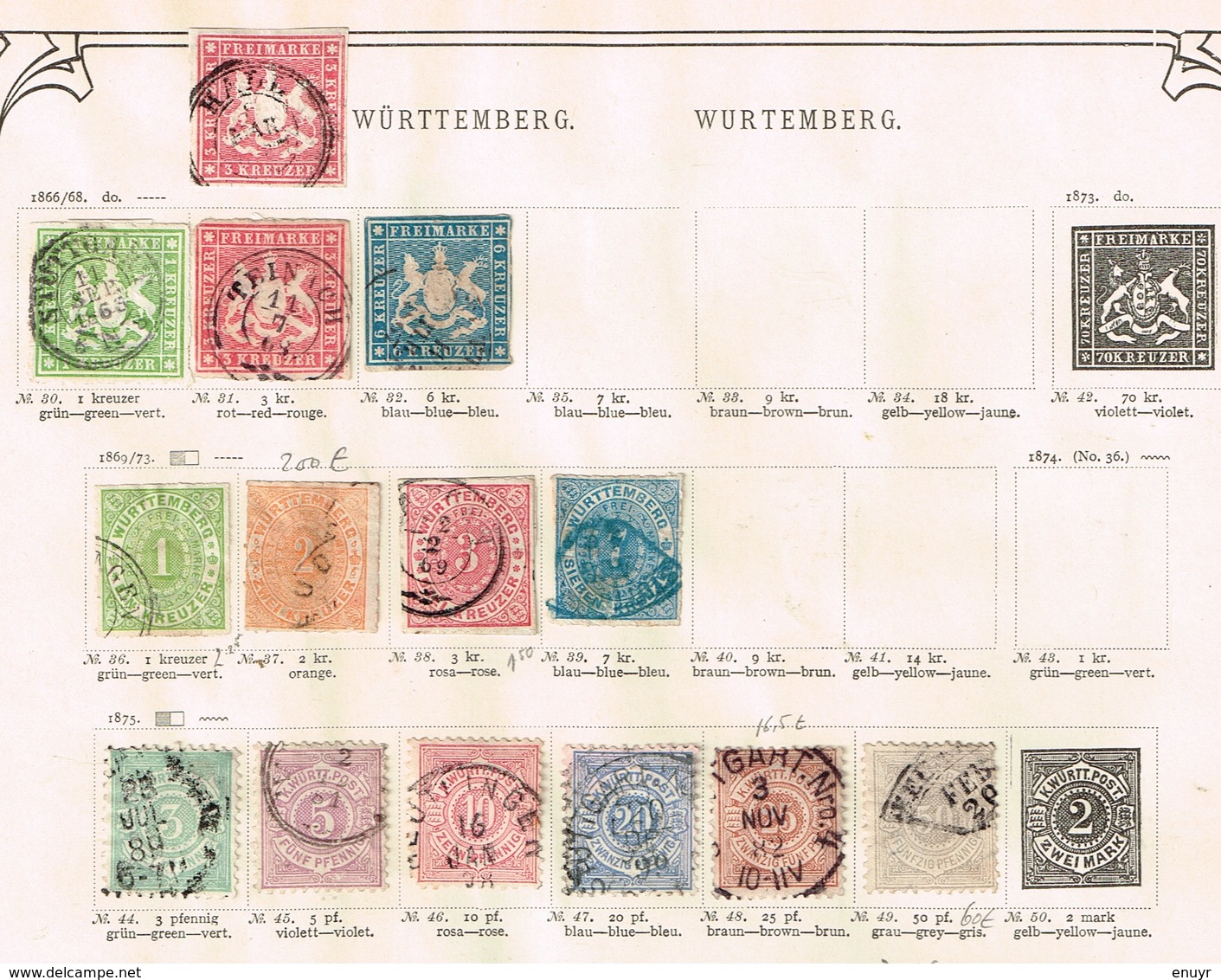 Wurtemberg Ancienne Collection Sur Feuille D'époque - Collections (sans Albums)