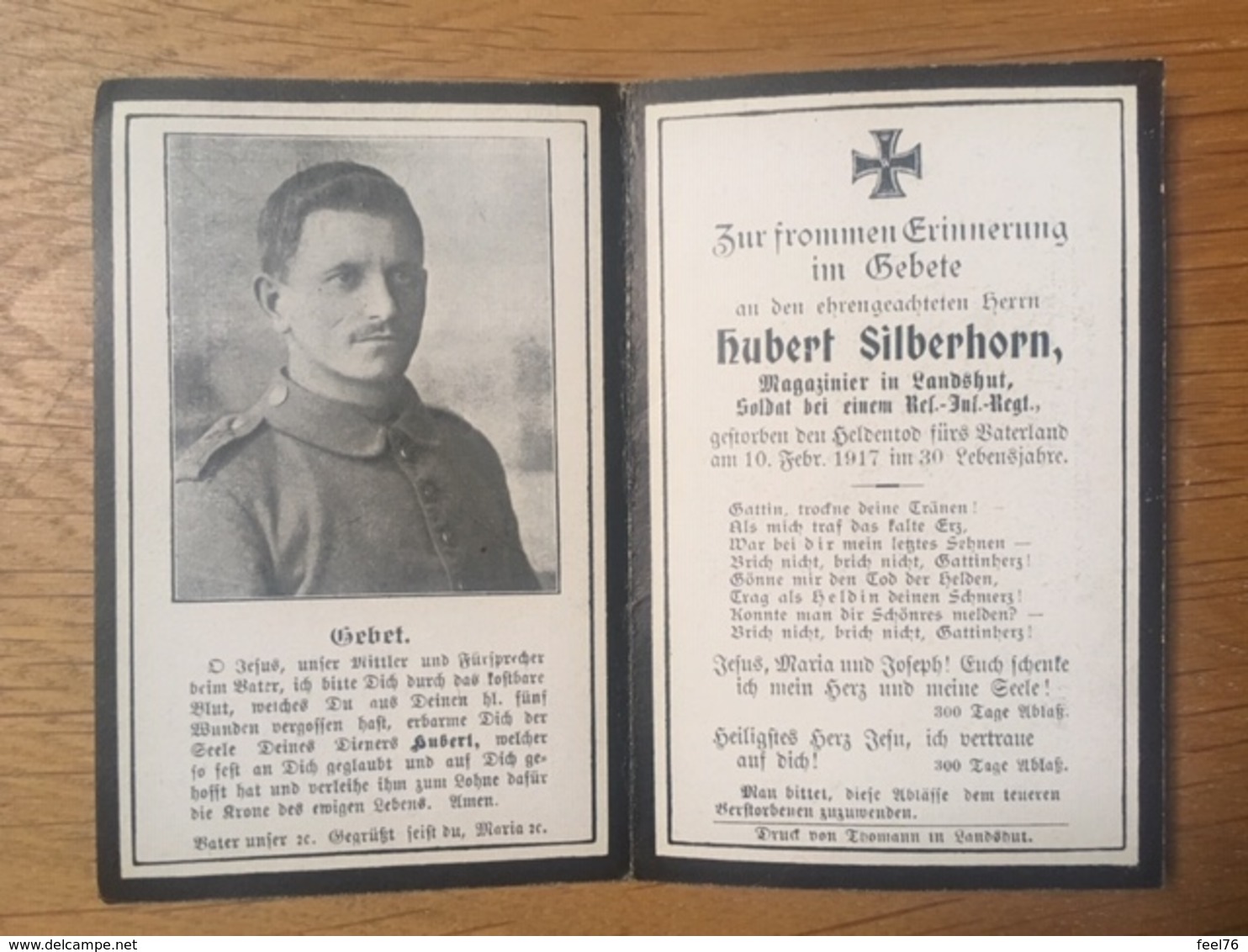 Sterbebild Wk1 Bidprentje Ww1 Avis Décès Deathcard RIR19 Februar 1917 Aus Landshut - 1914-18