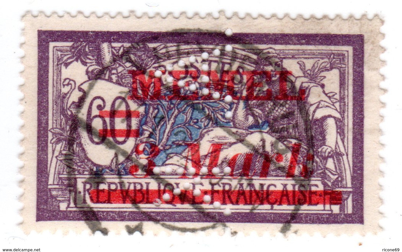 Memel 68, Gebr. 3 Mk/60 C. M. Perfin Firmenlochung A.K. - Used Stamps