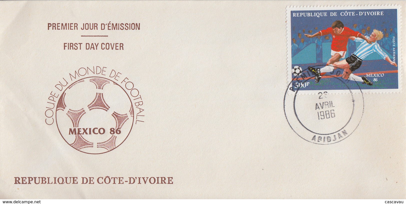 Enveloppe  FDC  1er  Jour   COTE  D' IVOIRE   Coupe  Du  Monde  De  FOOTBALL   MEXIQUE    1986 - 1986 – Mexico