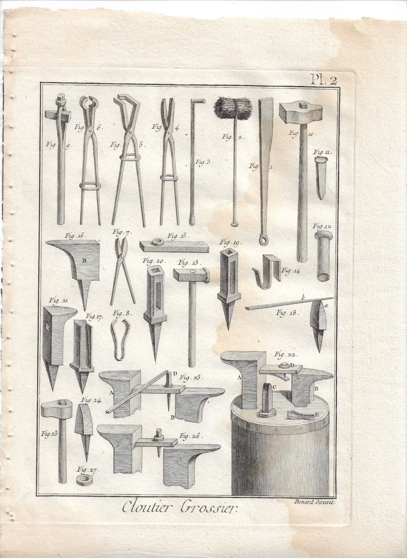 Métier XVIIIe: " CLOUTIER GROSSIER ",  2 Grav. Benard Direxit 1784, 22x30 Hors Tout - Estampes & Gravures