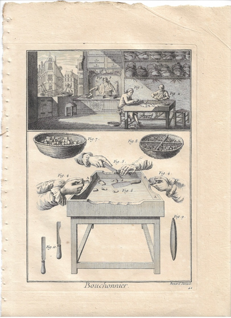 Métier XVIIIe: "BOUCHONNIER " ( Bouchon ),   Grav. Benard Direxit 1784, 22x30 Hors Tout - Estampes & Gravures