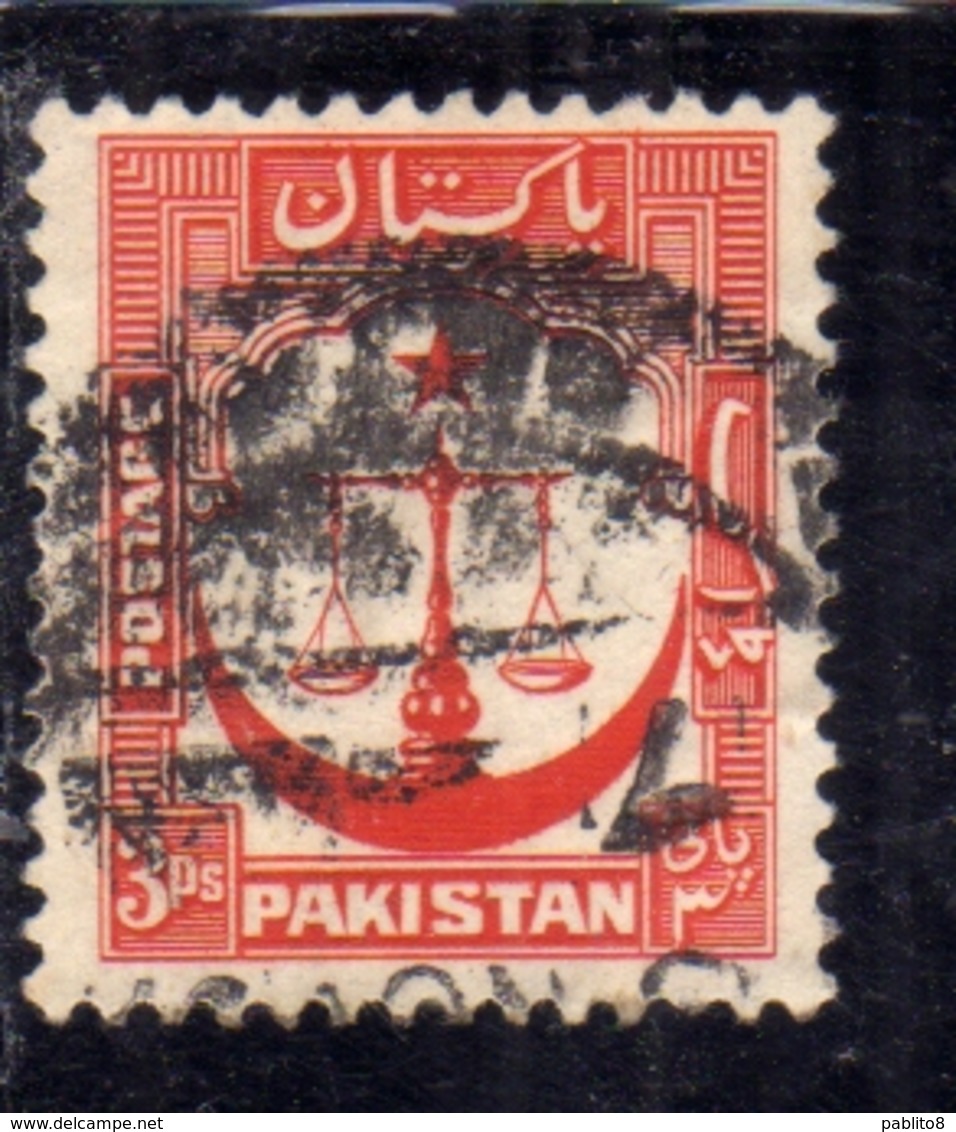 PAKISTAN 1948 INDEPENDENCE 1948 1957 SCALES STAR AND CRESCENT 3p USED USATO OBLITERE' - Pakistan
