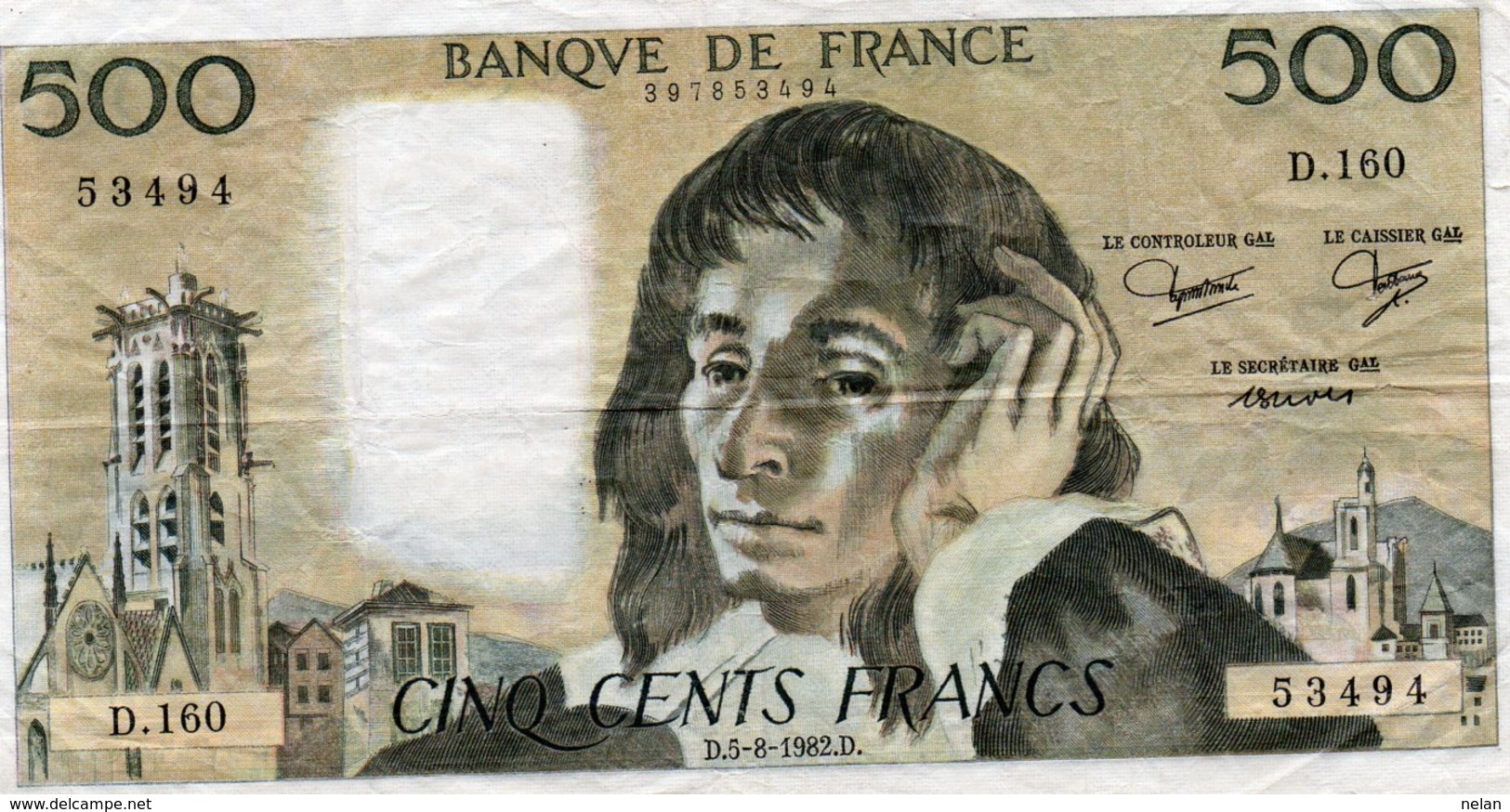 FRANCIA 500 FRANCS 1982 P-156 VF+ - 500 F 1968-1993 ''Pascal''