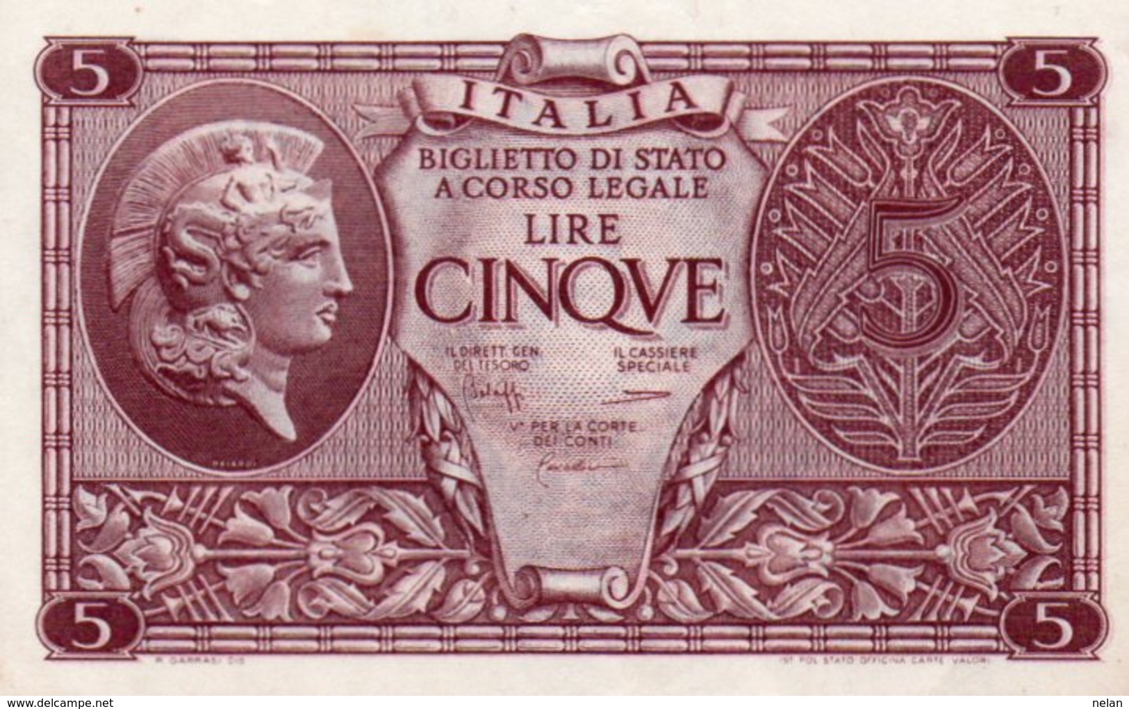 ITALIA 5 LIRE 1944 P-31c  AUNC - Italia – 5 Lire