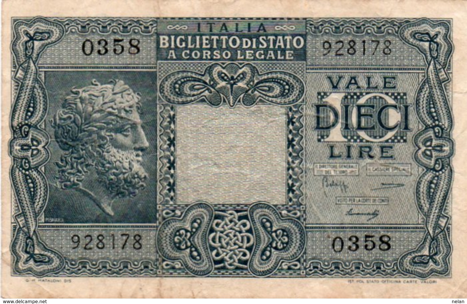 ITALIA 10 LIRE 1944 P-32  VF+ - Italia – 10 Lire