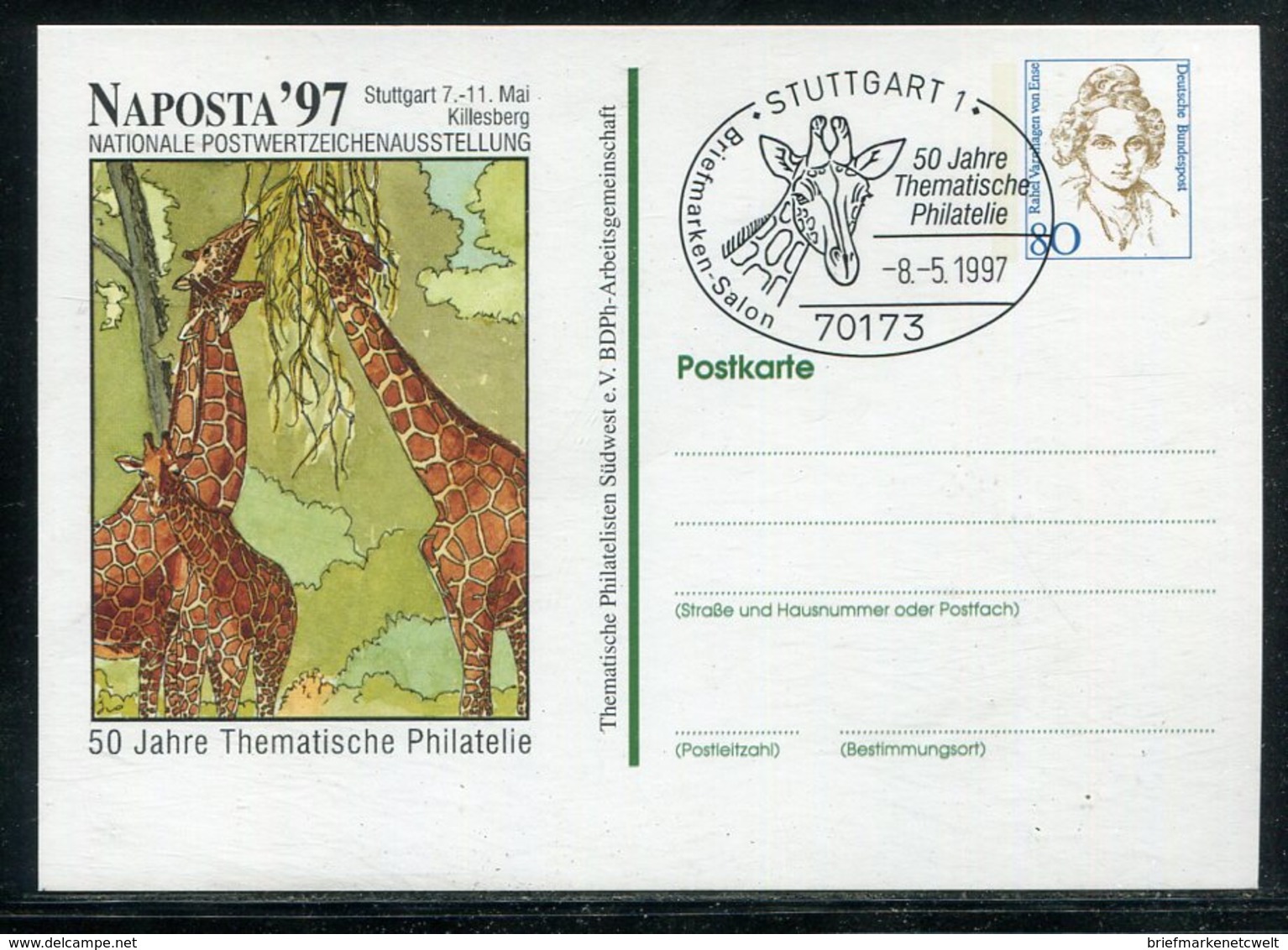 Bundesrepublik Deutschland / 1997 / Privatpostkarte "Thematische Philatelie", SSt. Stuttgart (20092) - Private Postcards - Used