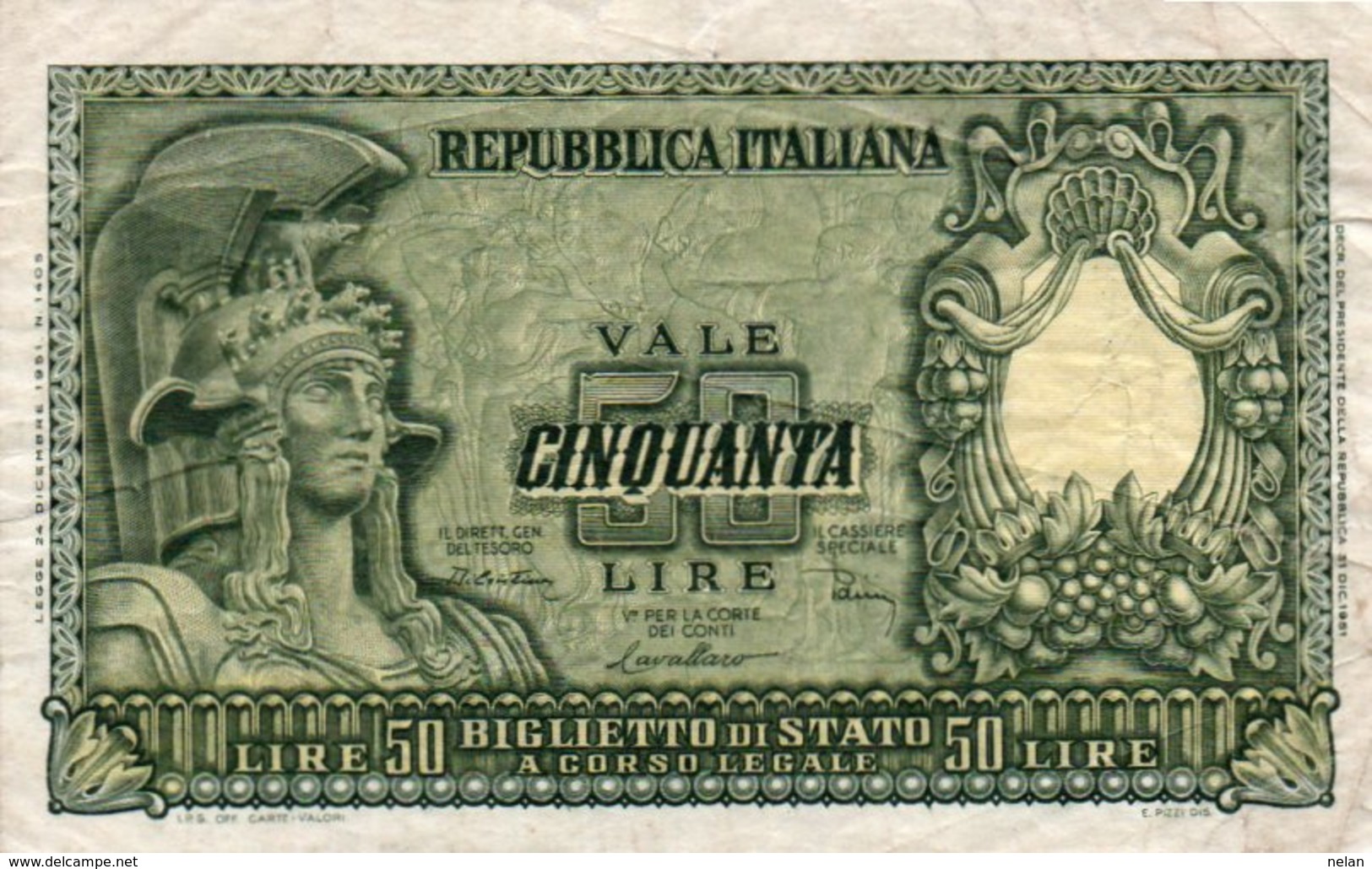 ITALIA 50 LIRE 1951 P-91  VF+ - 50 Lire