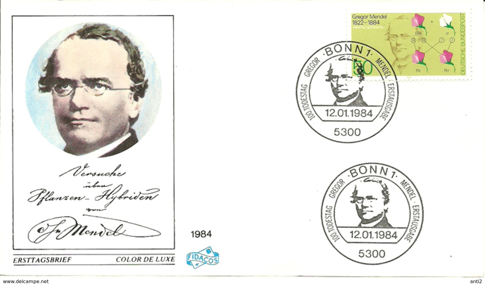 Germany 1984 FDC Cover 100th Anniversary Of The Death Of Gregor Johann Mendel, Cancelled 12.1.84 - Covers & Documents