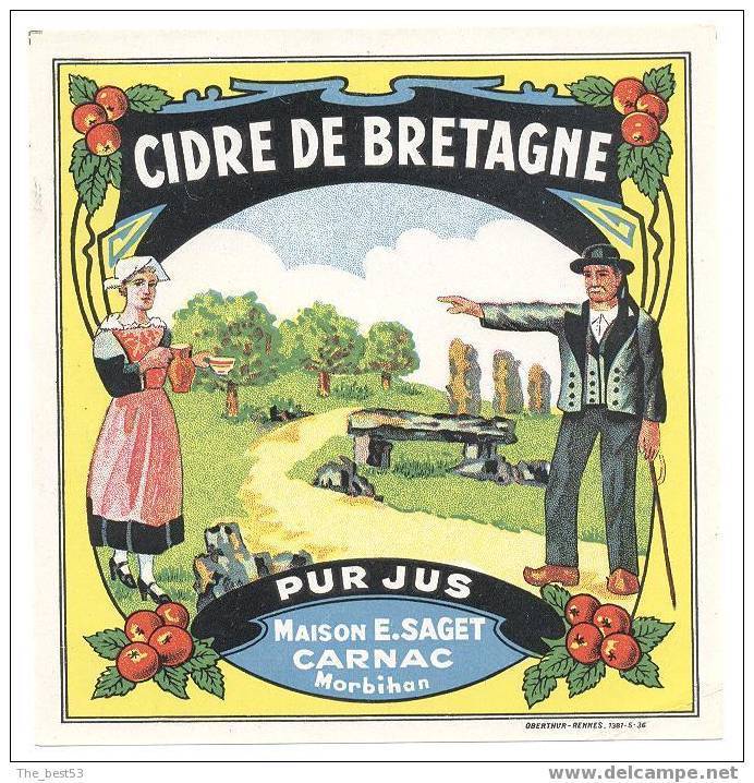 Etiquette De Cidre De Bretagne   -  E. Saget  à  Carnac  (56) - Autres & Non Classés