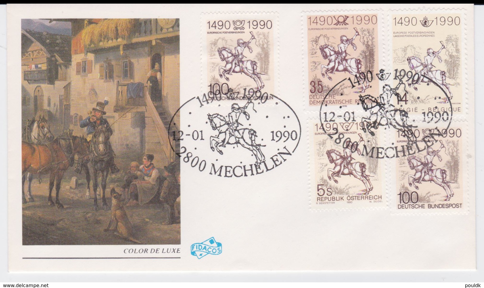 Austria, Germany, Berlin, Belgium & DDR FDC 1990 500 Jahre Post Posted Mechelen (G44-16) - Gezamelijke Uitgaven