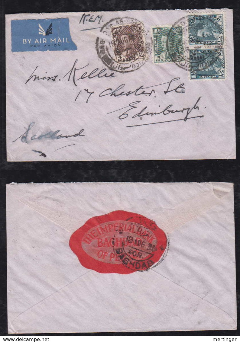 Irak Iraq 1936 KLM Airmail Cover BAGDAD To Scotland Imperial Bank Of Persia - Iraq