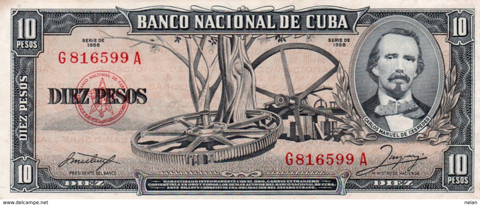 CUBA 10 PESOS 1958 P-79 AUNC - Cuba