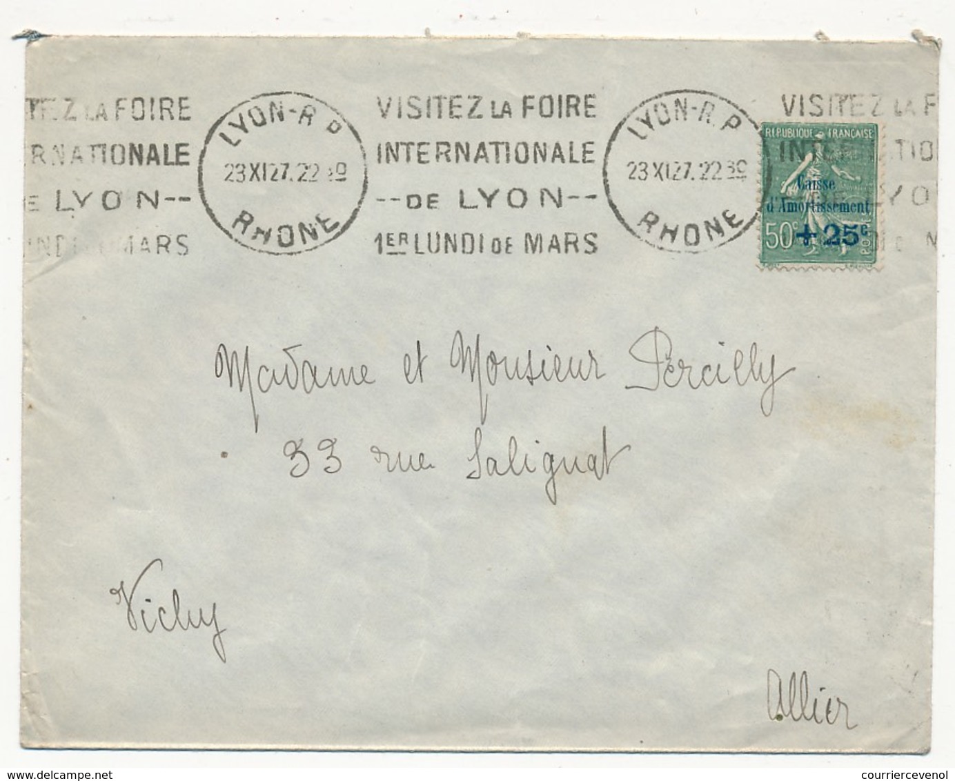 FRANCE - Enveloppe Affr. 50c + 25c Semeuse Lignée Caisse D'Amortissement OMEC Foire De Lyon 1927 - Lettres & Documents