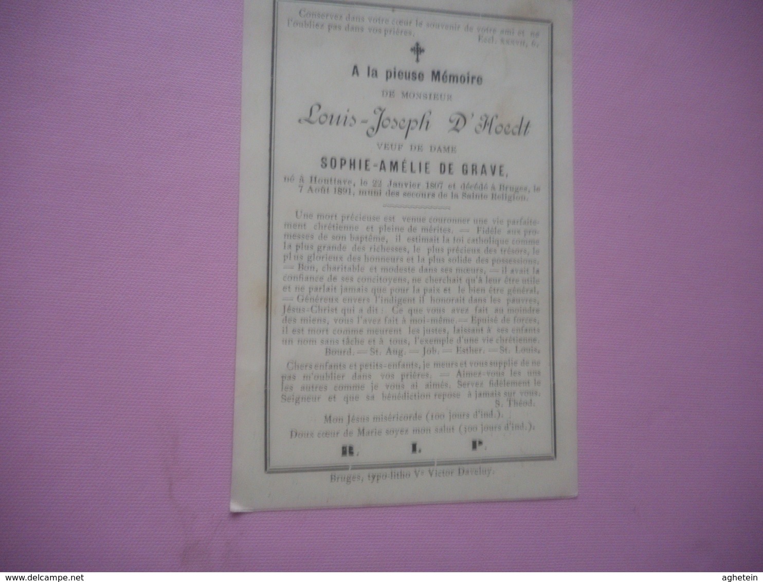 D.P.-LOUIS JOSEPH D'HOEDT°HOUTTAVE 22-1-1807+BRUGES 7-8-1891 - Religion & Esotérisme