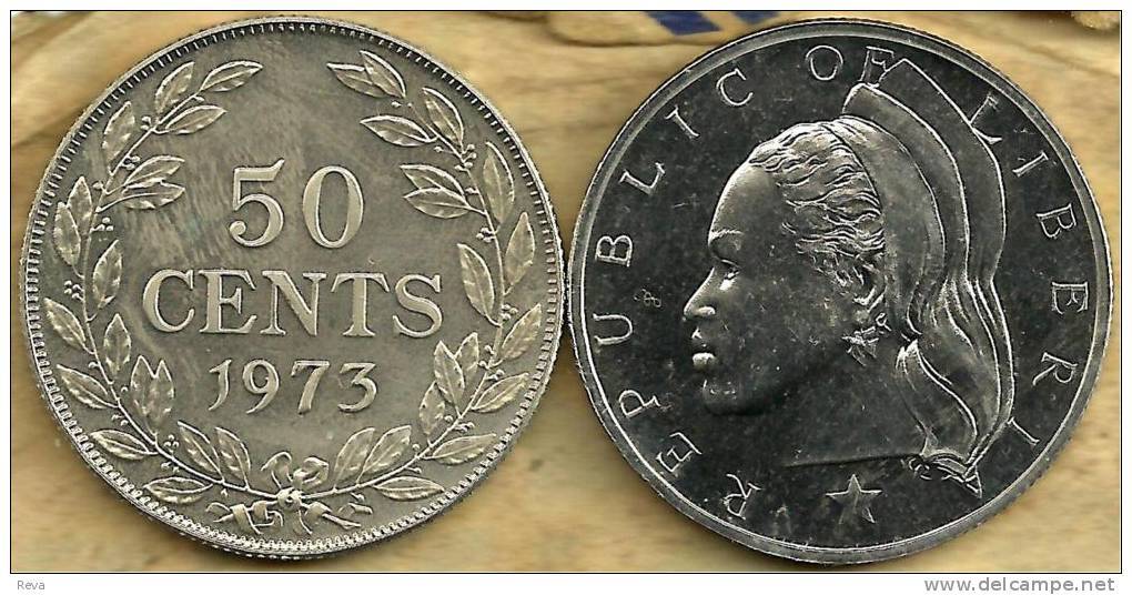 LIBERIA 50 CENTS WREATH FRONT WOMAN BACK 1973 EF KM17a.2 READ DESCRIPTION CAREFULLY !!! - Liberia