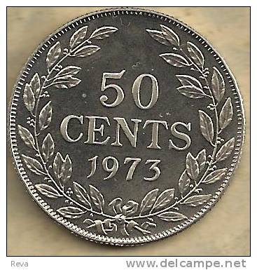 LIBERIA 50 CENTS WREATH FRONT WOMAN BACK 1973 EF KM17a.2 READ DESCRIPTION CAREFULLY !!! - Liberia