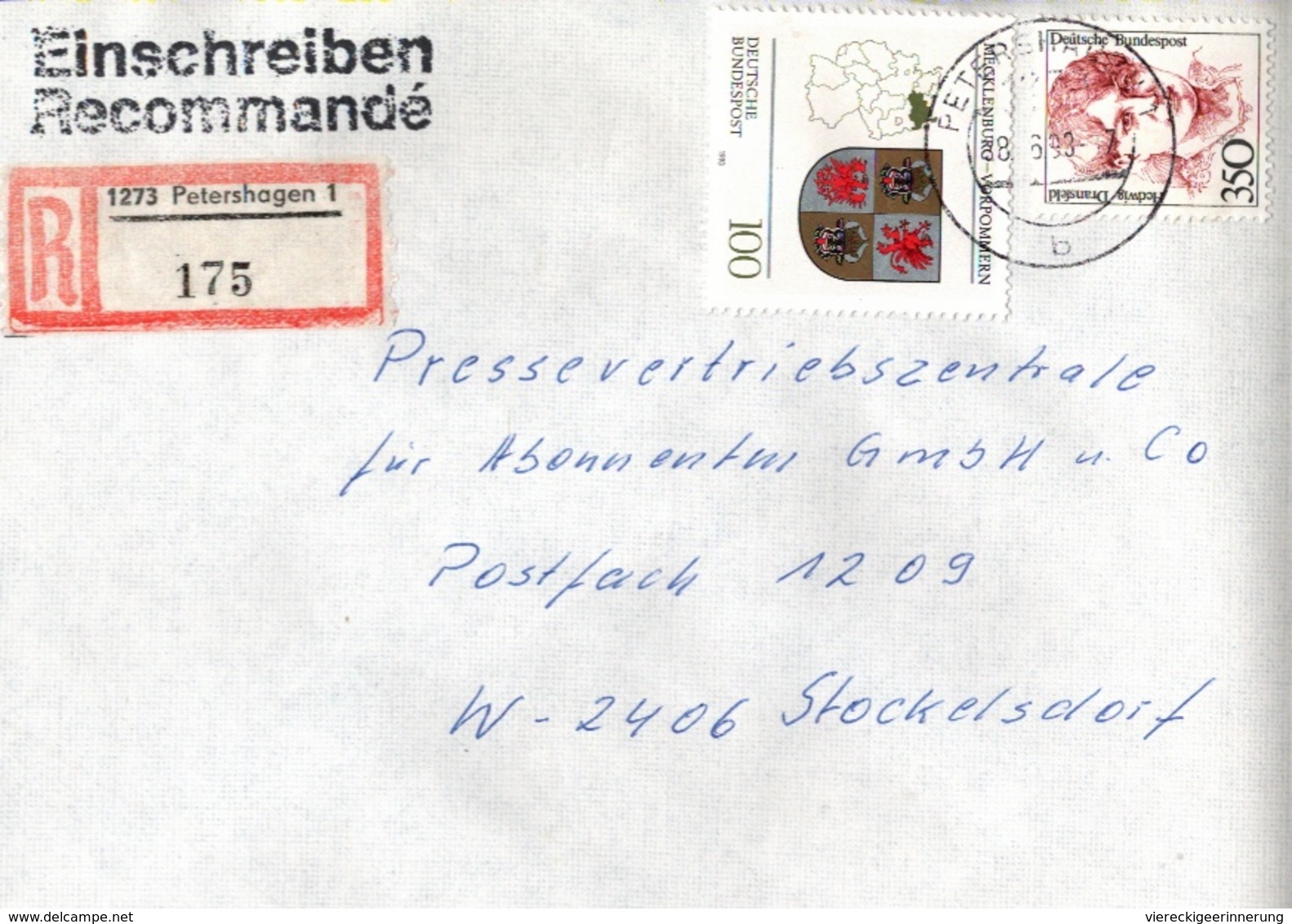 ! 1 Einschreiben 1993  Mit Alter Postleitzahl + DDR R-Zettel  Aus 1273 Petershagen - Lettres & Documents