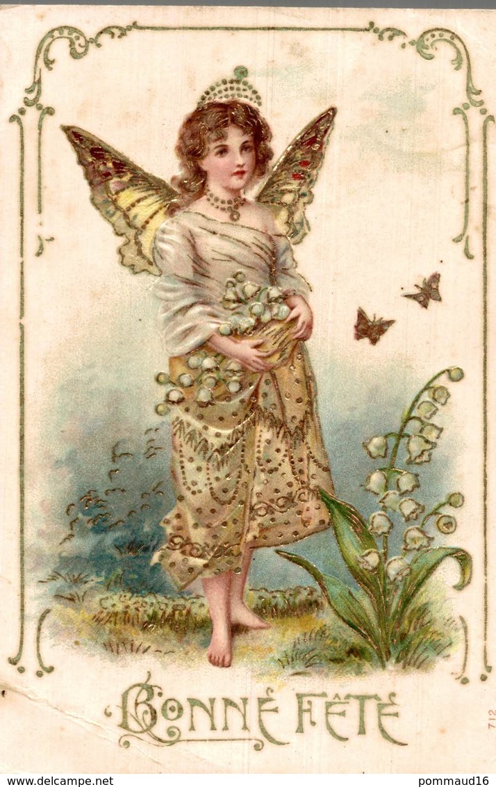 CPA Bonne Fête : Femme Papillon- Muguet - Femmes