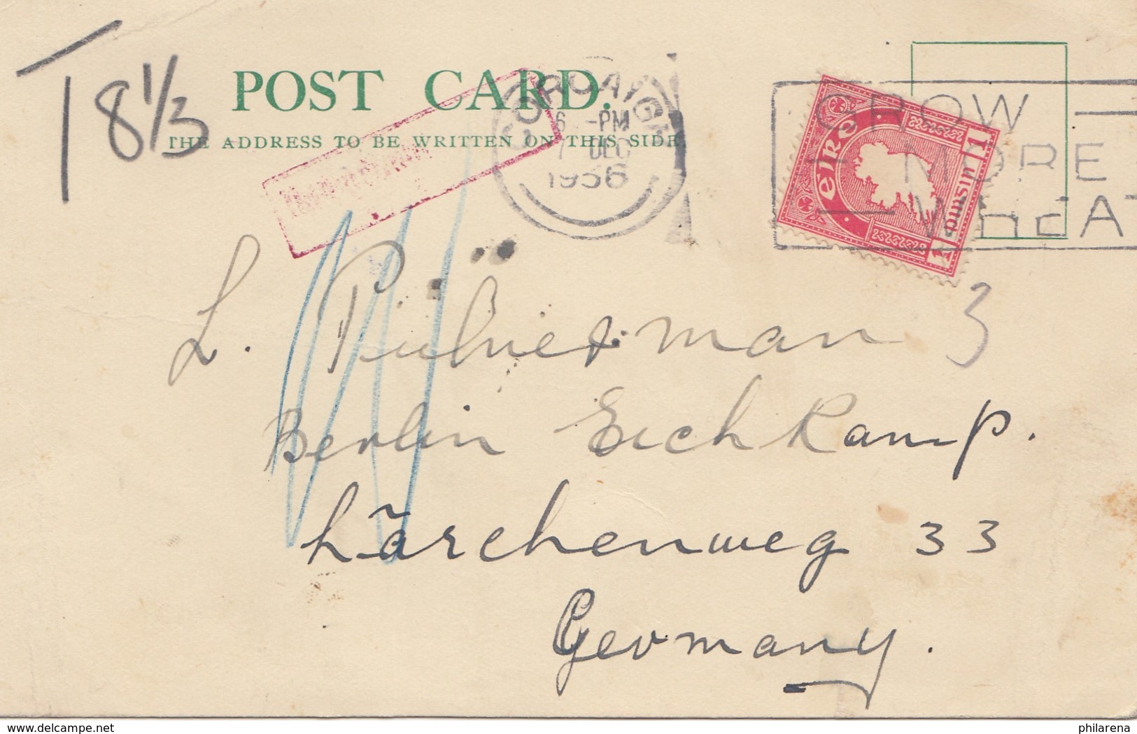 Irland: 1936 Post Card Nach Deutschland - Sonstige & Ohne Zuordnung