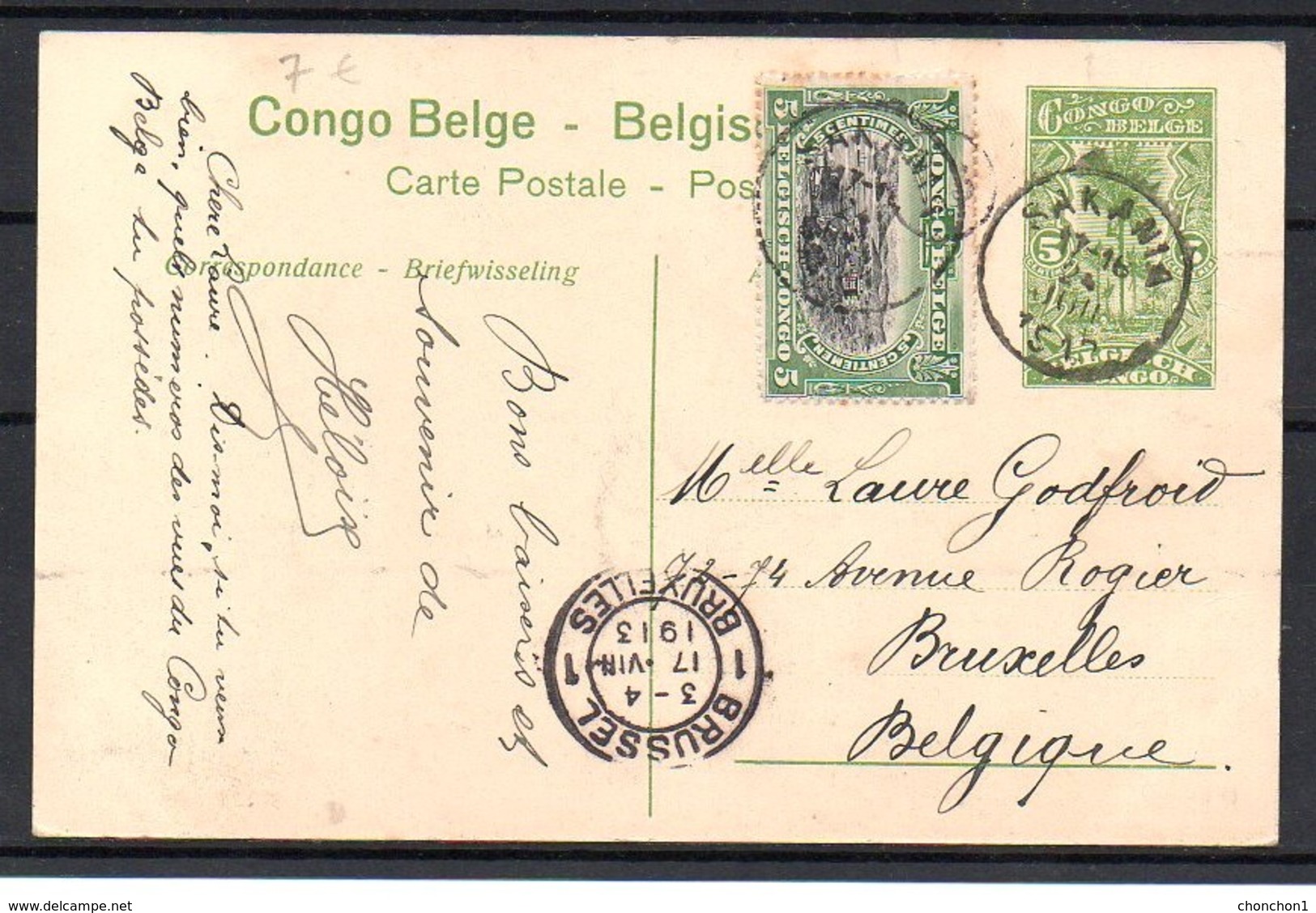 Congo - Entier Postal Stibbe 42 - Vue 56 Kitobola Irrigation Des Rizières - Sakania Bruxelles Belgique - 1913 - C8 - Ganzsachen