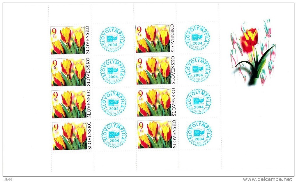 Bloc De 8 Timbres + Coupons 2004 Tulipes  YT 412 Neuf /  Sheet  2004 Mint  Mi 479 Zf Slov Olymp Fila - Blokken & Velletjes