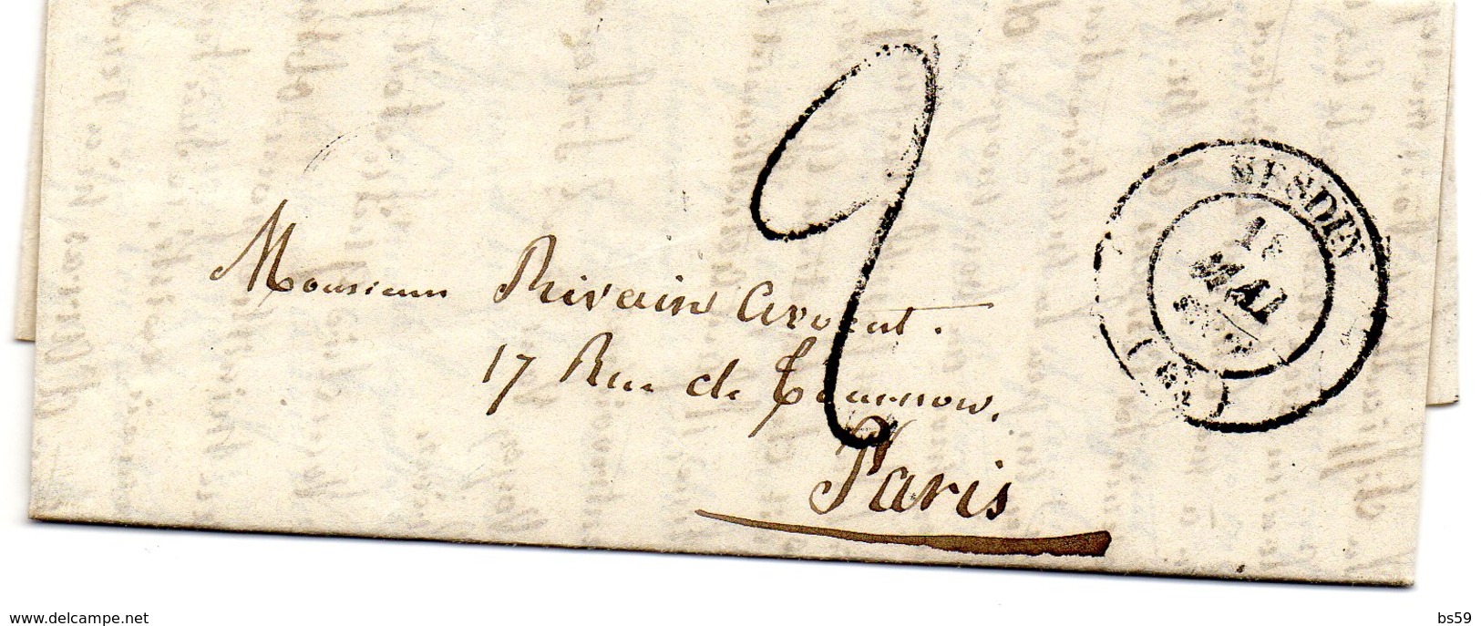 Pas-de-Calais - LAC Signée V. De Tramécourt (05/1849) Taxe 2 Décimes Façon Manuscrite - Càd Type 14 Hesdin - 1849-1876: Période Classique