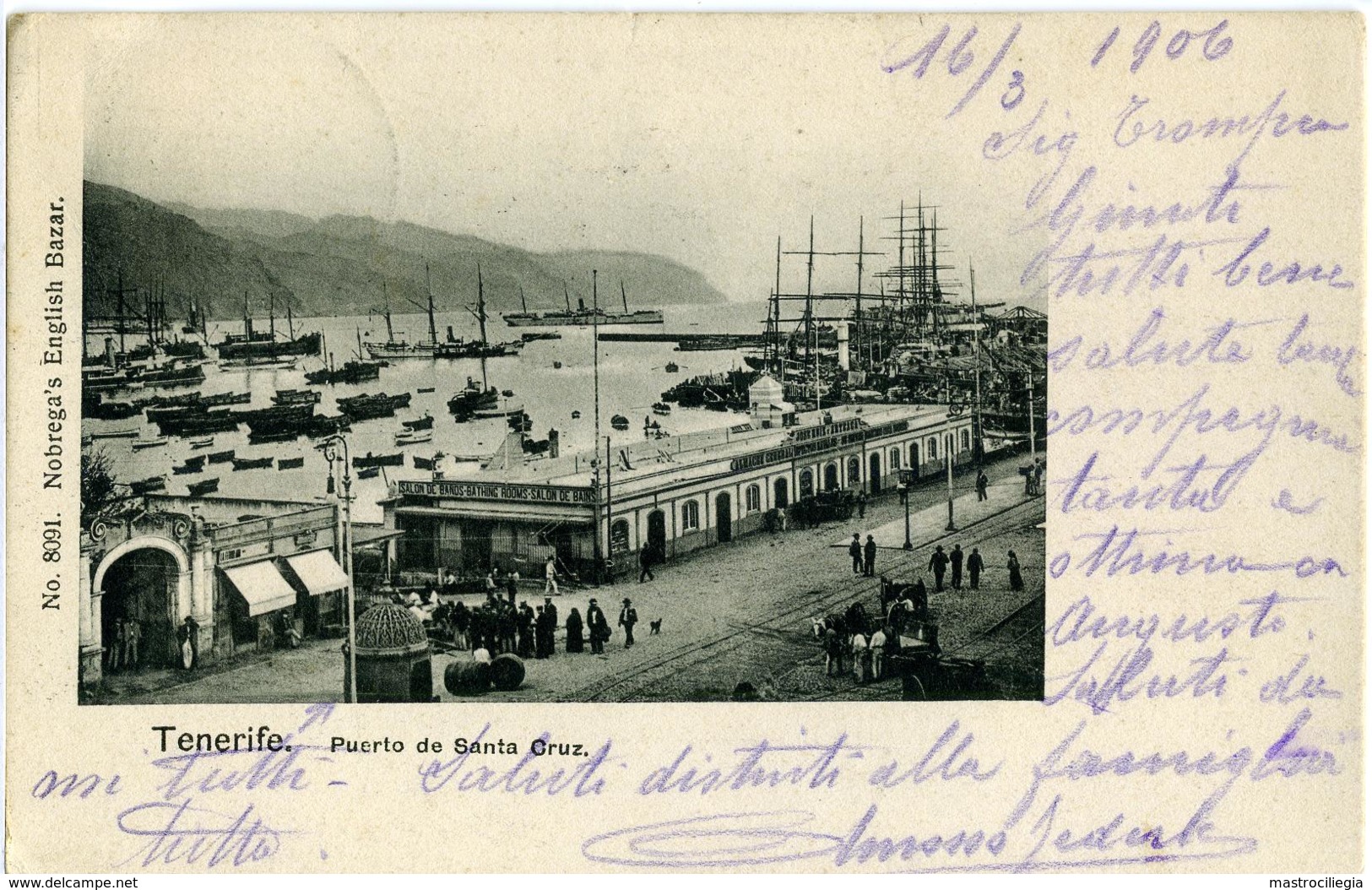 SPAGNA  TENERIFE  Puerto De Santa Cruz  Viaggiata Per Biella Italy  Southampton Ship Letter 1906 - Tenerife