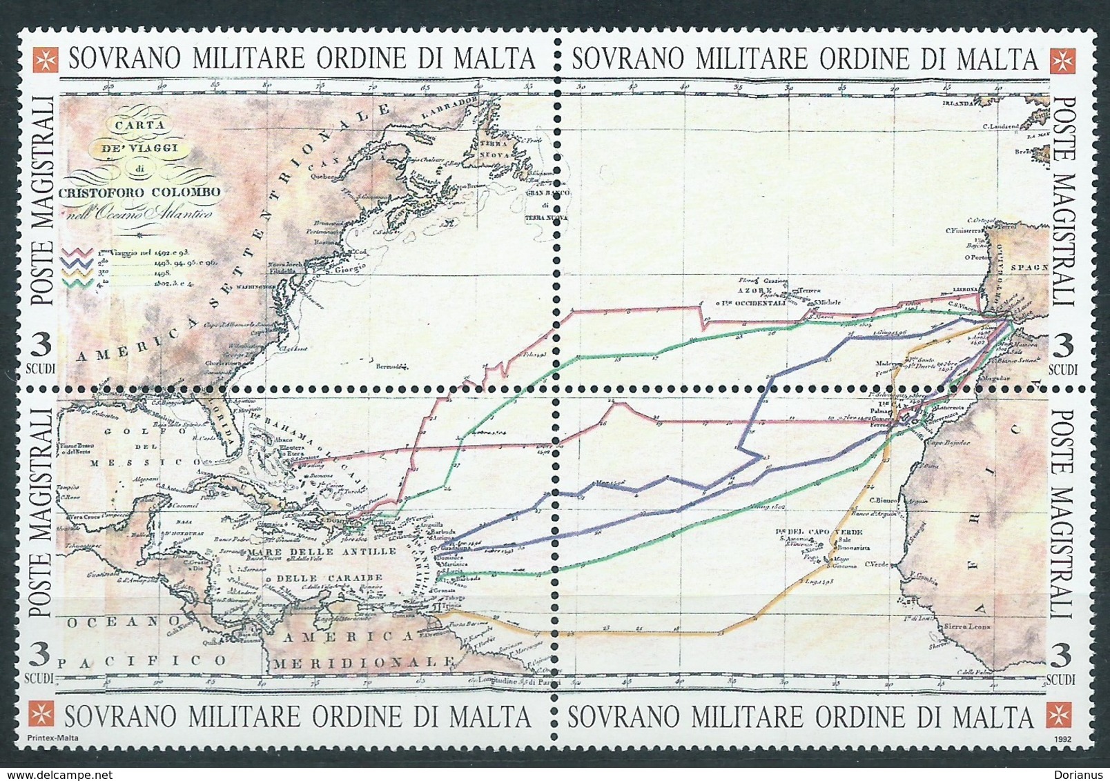 SMOM, 1992 - Karte Der Reisen Columbus, UN 410/13 Mnh - Malta (Orden Von)