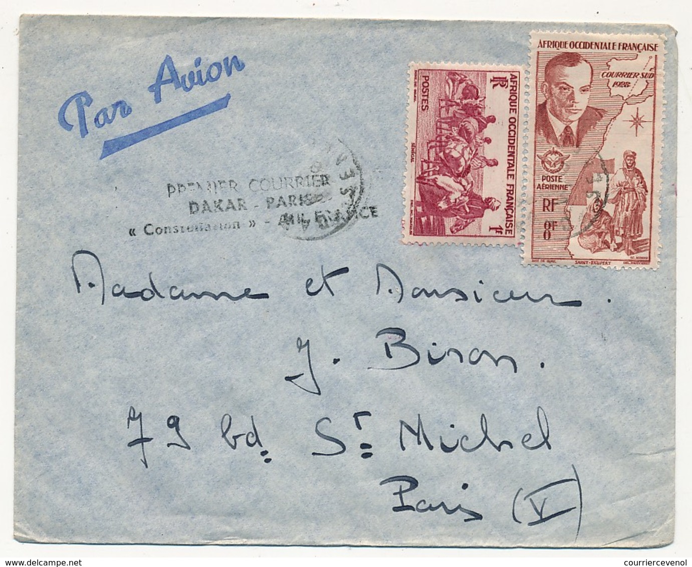 AOF - Enveloppe Avec Cachet Commémoratif "premier Courrier DAKAR PARIS Constellation AIR FRANCE" - Covers & Documents