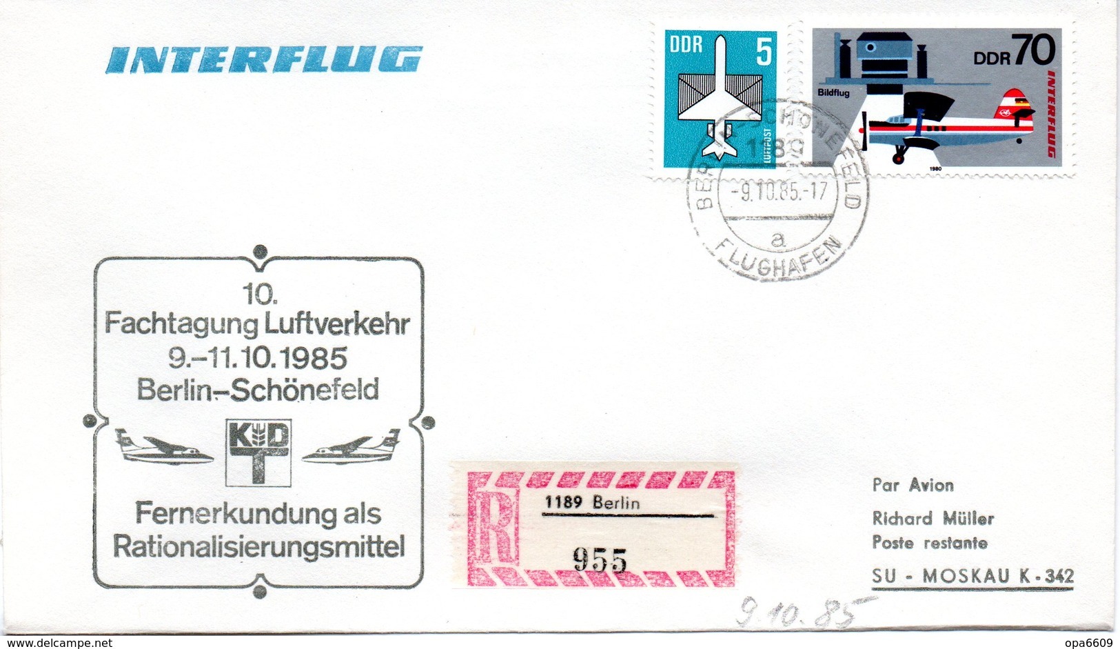 (DDR-B2) DDR Sonderumschlag "INTERFLUG 10. Fachtagung Luftverkehr Berlin" MiF Mi 2519,2831 SSt.9.10.85 BERLIN-SCHÖNEFELD - Briefe U. Dokumente