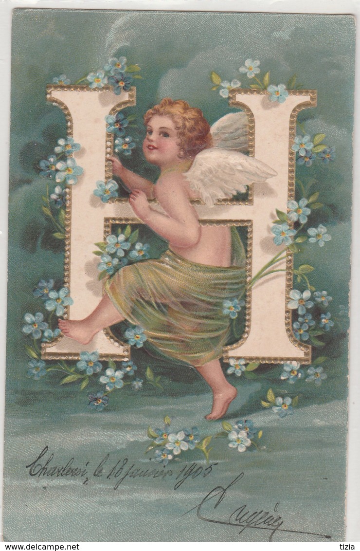 Angelot-Carte De L'alphabet  La Lettre   H--Carte En Relief--  Scan - Anges