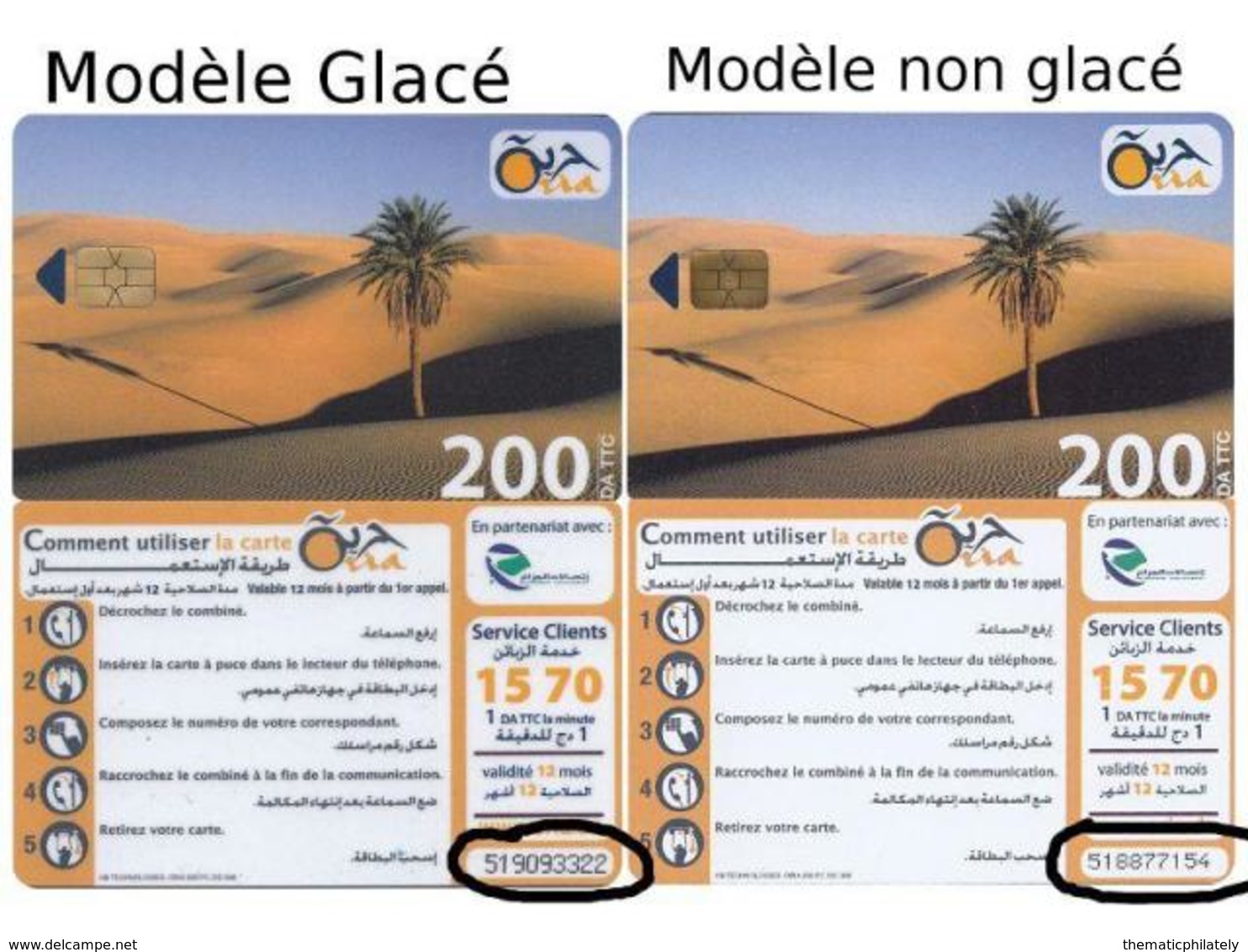 Algérie Télécarte Oria Sahara - 2 Modèles Sahara Glacé Et Non Glacé RRR - Algerije