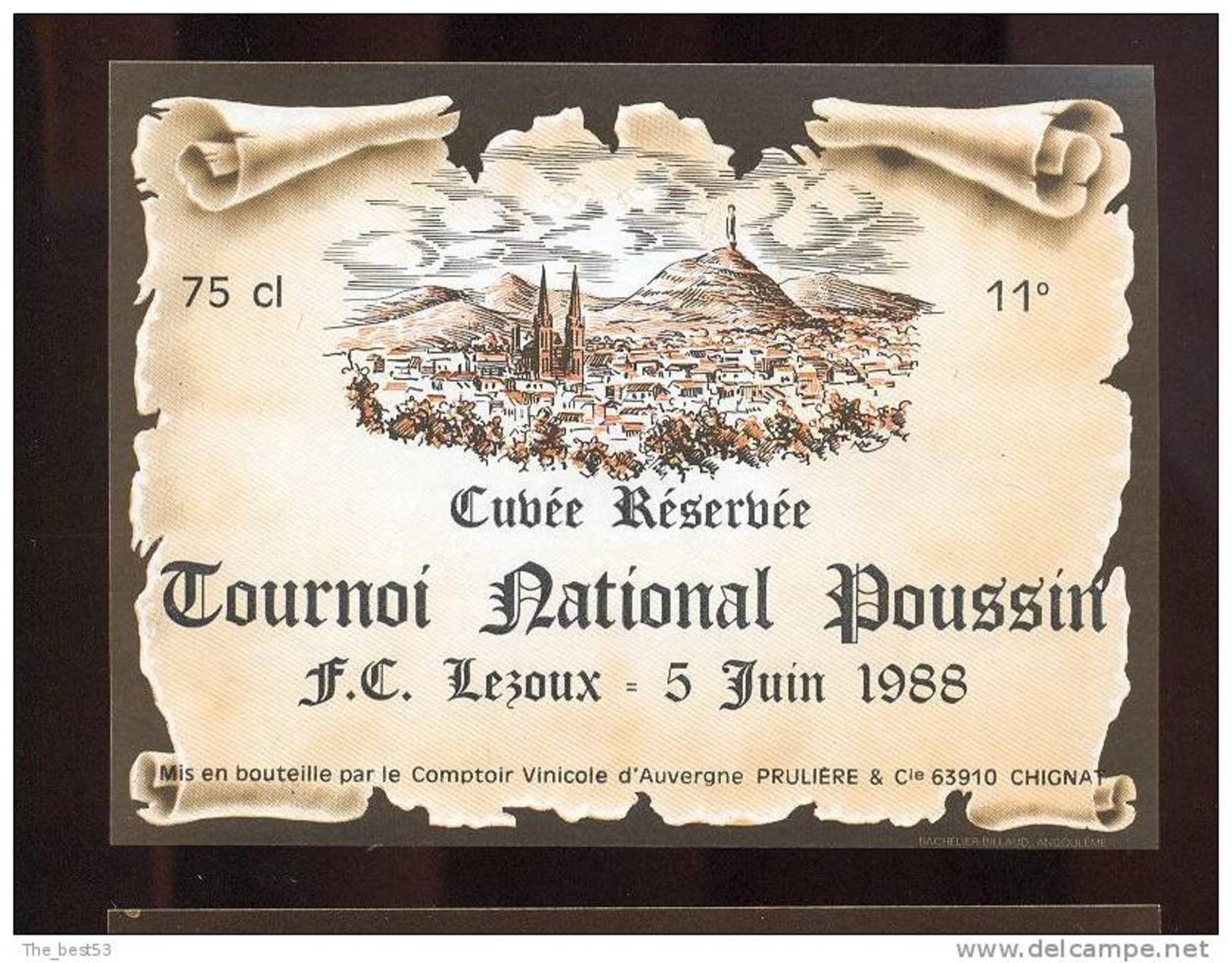 Etiquette De Vin De Table -  Cuvée Réservée Tournoi National Poussin  FC  Lezoux   5 /06/ 88 - Foot - Calcio