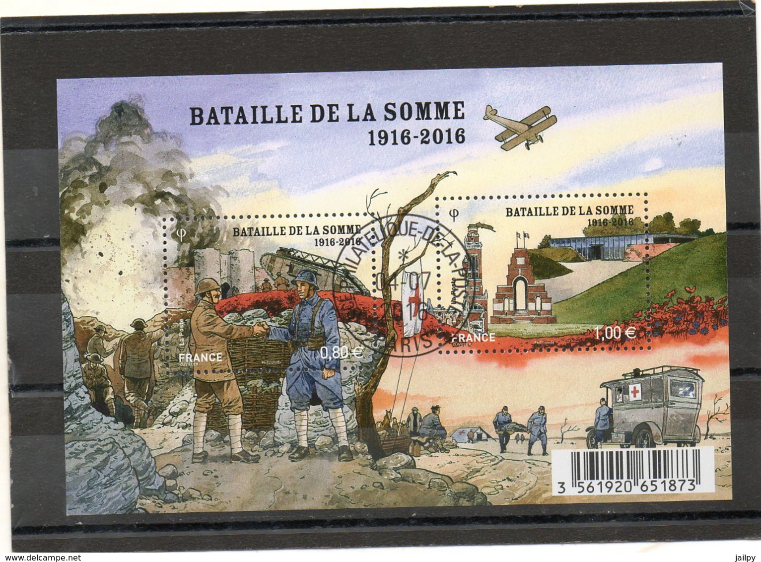 FRANCE     Feuillet 2 Timbres 0,80 € Et 1,00€   2016   Y&T: 5075  Bataille De La SOMME  1916-2016   Oblitéré - Oblitérés