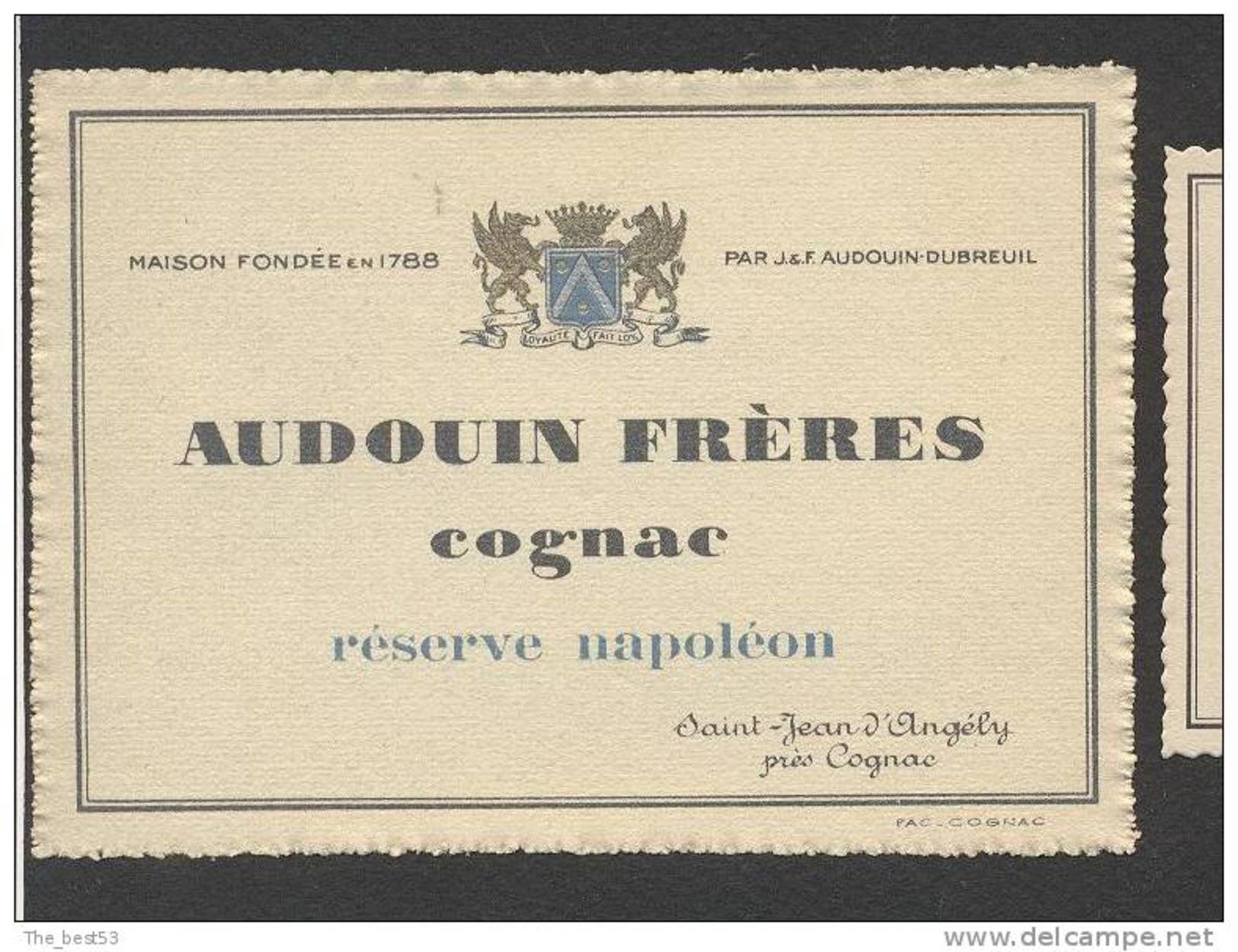 Etiquette De Cognac Réserve Napoléon   -  Audouin Fres  à Saint Jean D'Angély - Autres & Non Classés