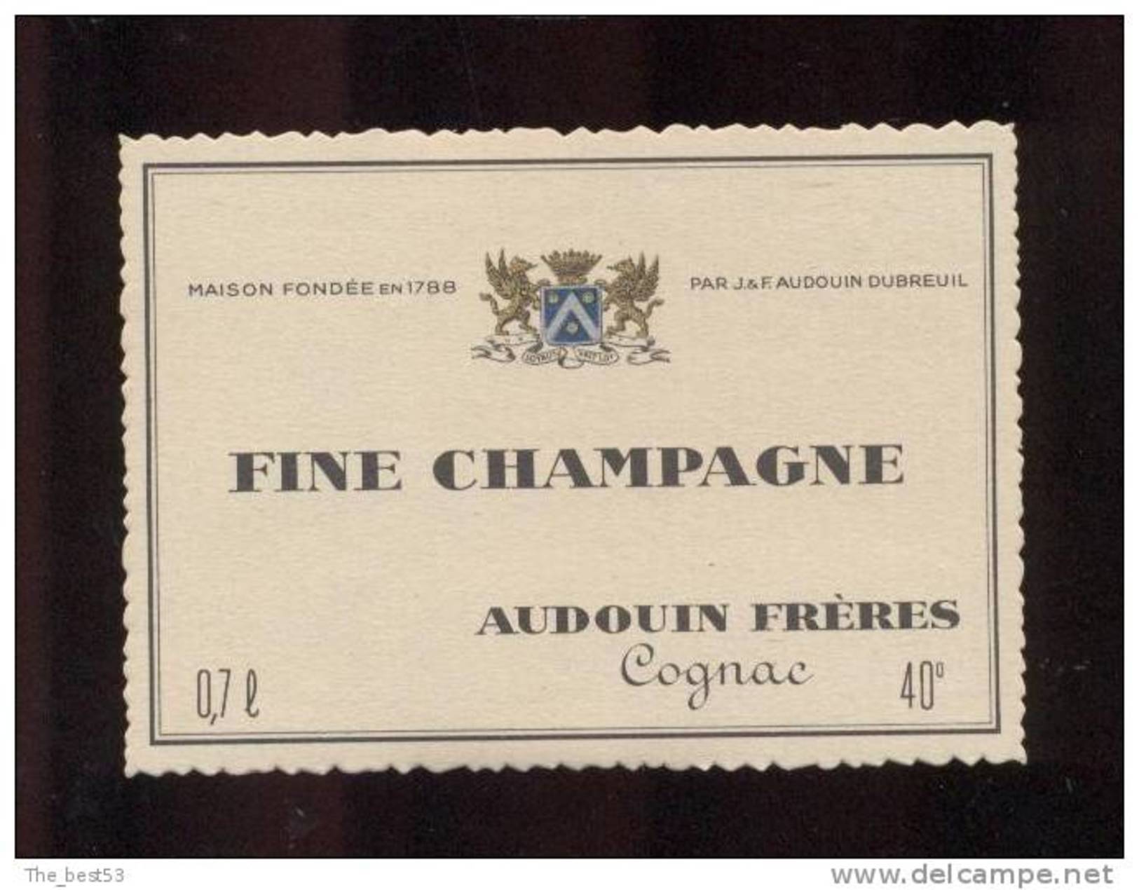 Etiquette De   Fine  Champagne  -  Audouin  à  Saint Jean D'Angély  (17)  -  9.3 X 6.7 Cm - Autres & Non Classés