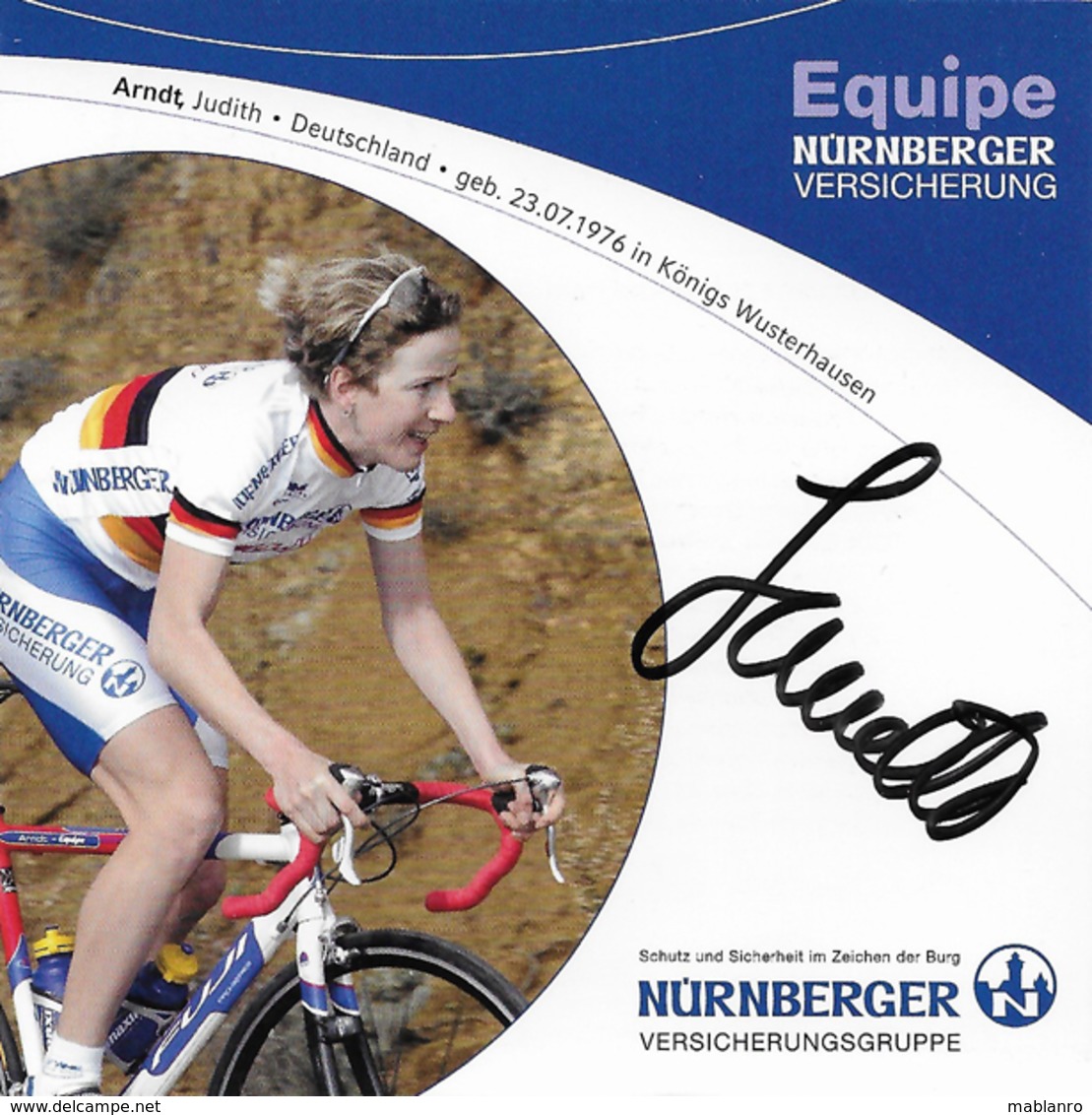 CARTE CYCLISME JUDITH ARNDT SIGNEE TEAM WOMEN'S NURNBERGER - Cyclisme