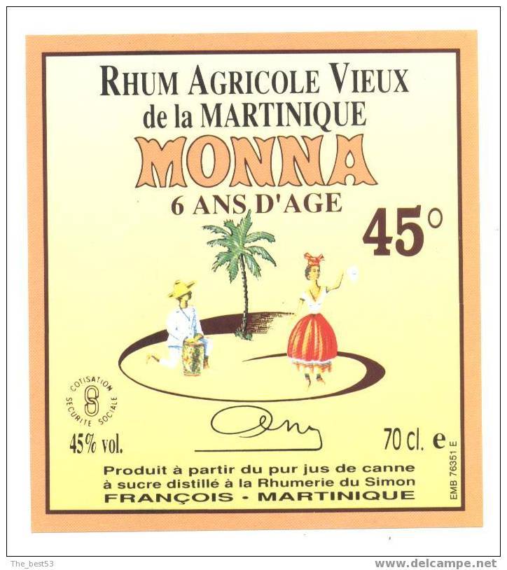 Etiquette De Rhum Agricole Vieux De La  Martinique  -  Monna  -  S. François  La Martinique - Rhum
